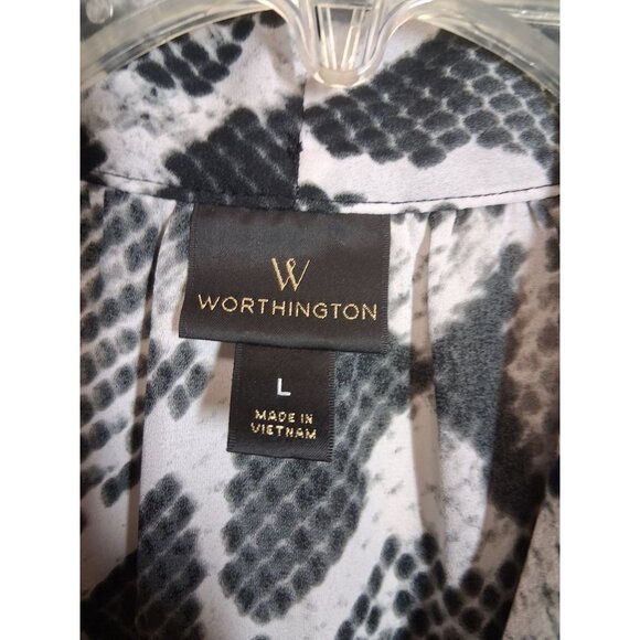 Worthington Blouse Animal Print Snake Business Casual Black White Size Large - Picture 3 of 4